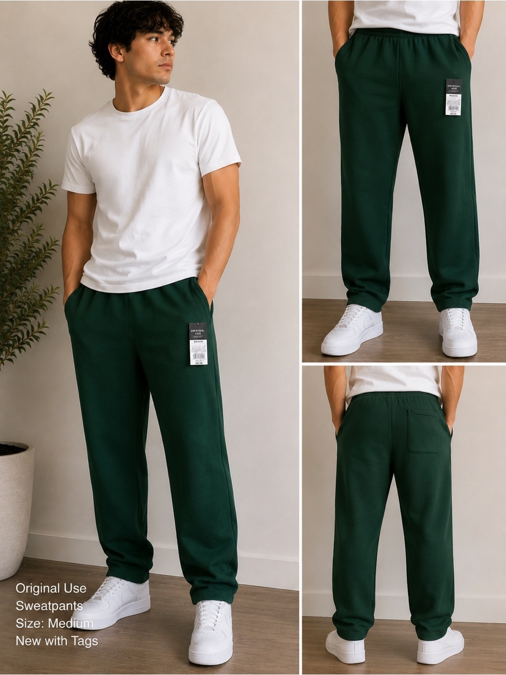 Original Use Men’s Green Fleece Sweatpants Size M NWT Relaxed Fit Elastic Waist